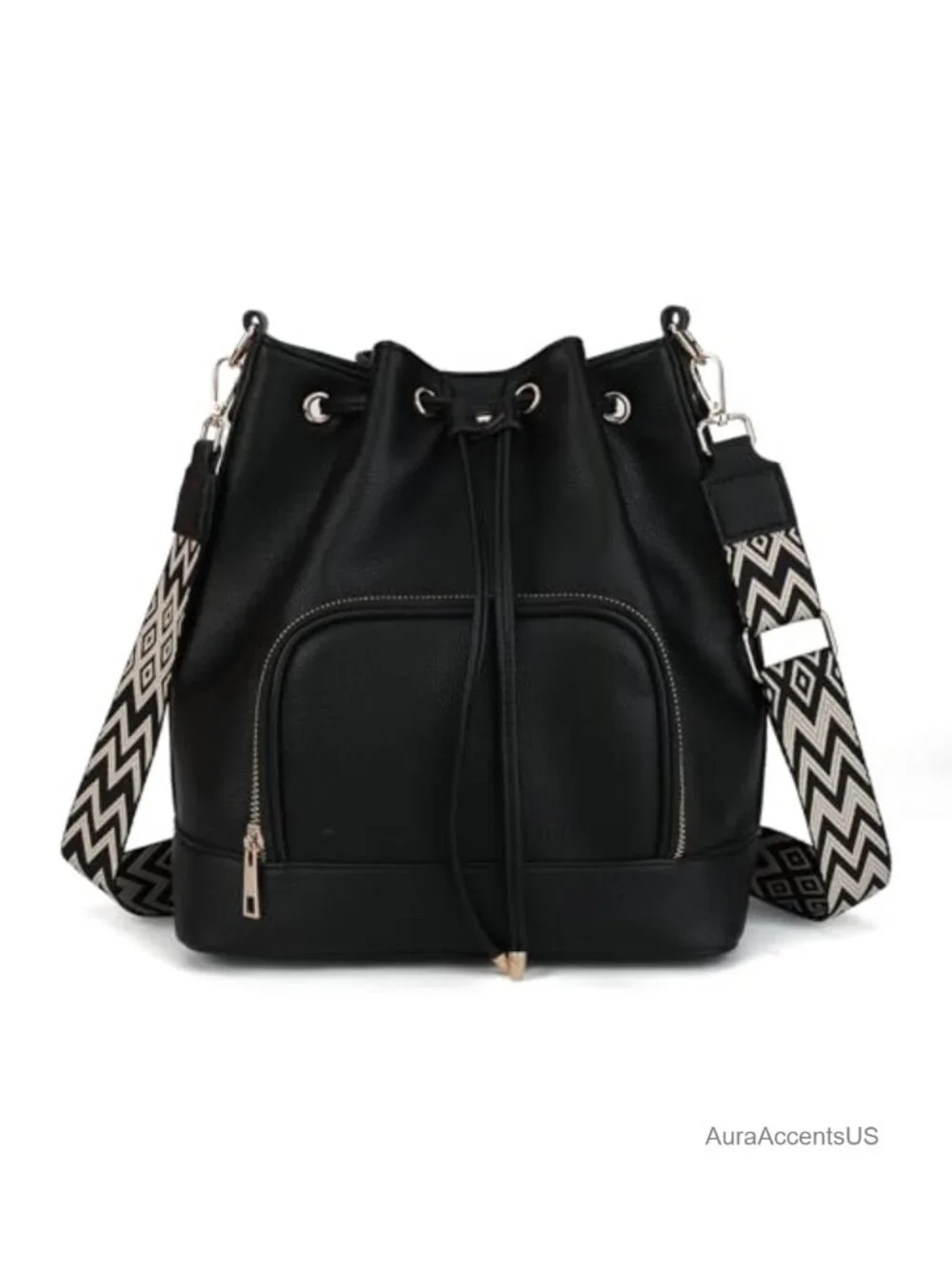 Faux Leather Crossbody Bucket Bag Medium Shoulder Purse